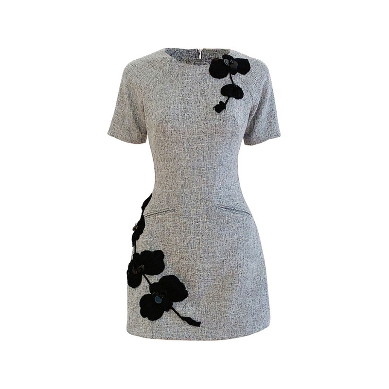 GRAY A-LINE FLORAL EMBRACE MIDI DRESS