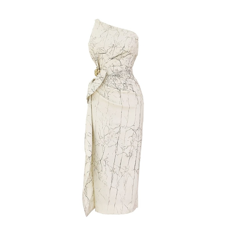 MASSEY WHITE SHEATH ONE-SHOULDER SYNTHETIC MIDI DRESS