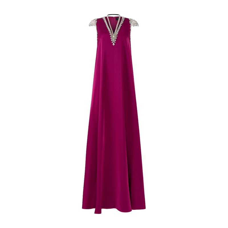 PURPLE PINK SLEEVELESS V-NECK STRAIGHT GOWN