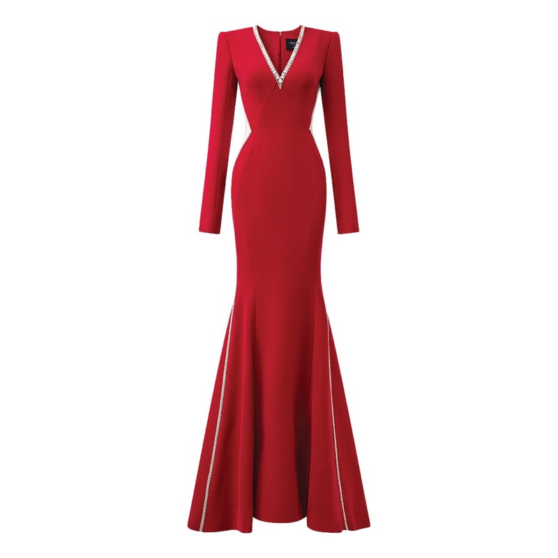 RED DEEP V-NECK MERMAID GOWN