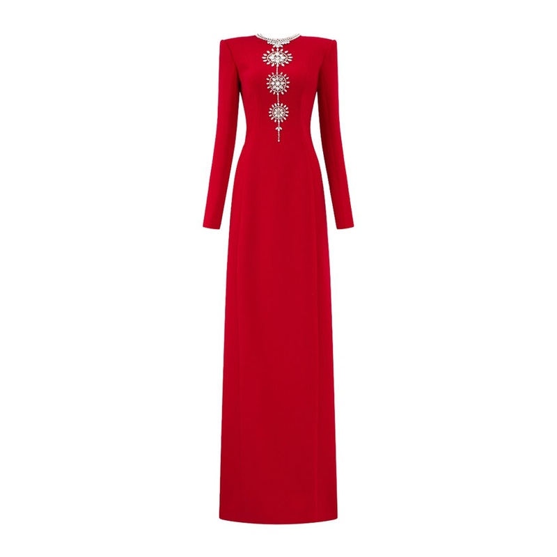 RED OPEN BACK FLOOR LENGTH GOWN