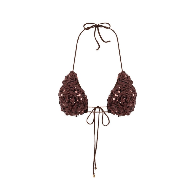 SEQUIN ESPRESSO HAND-CROCHET FLOWER BRA TOP