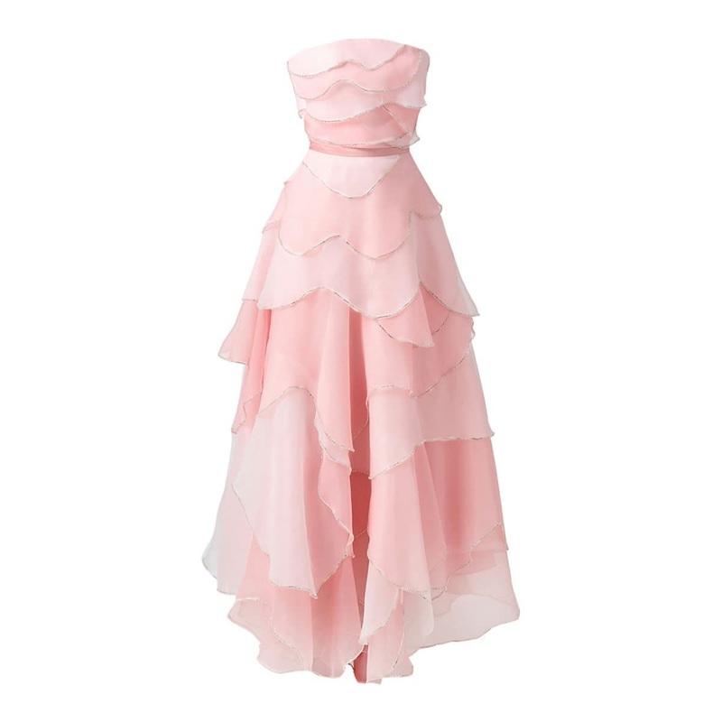 STRAPLESS PINK LAYERED MIDI DRESS