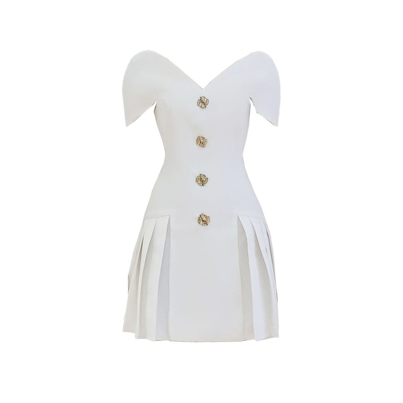 WHITE A-LINE FLARED NECKLINE MIDI DRESS