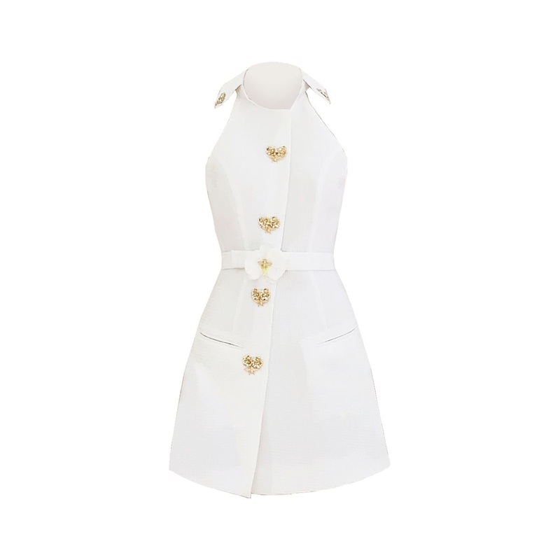 WHITE FLORAL DETAIL SHIRT-STYLE A-LINE MINI DRESS