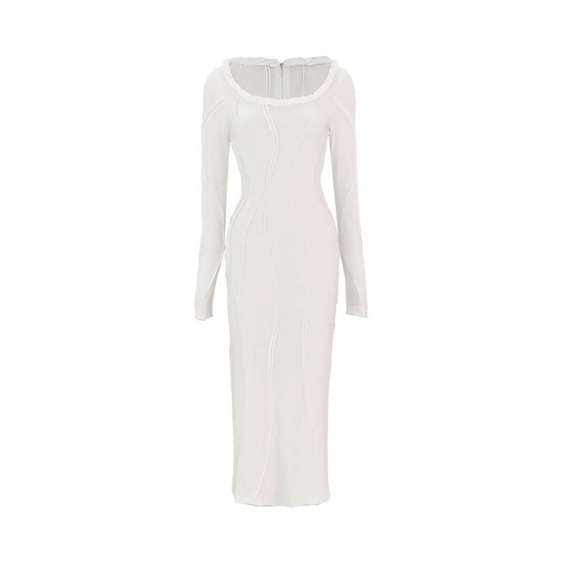 WHITE ROUND NECK MIDI BODYCON DRESS