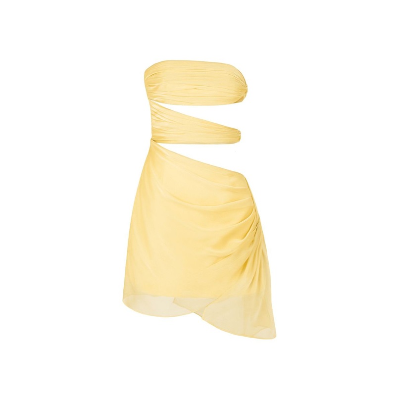 3 CARATS SIDE CHIFFON MINI DRESS IN CITRINE YELLOW