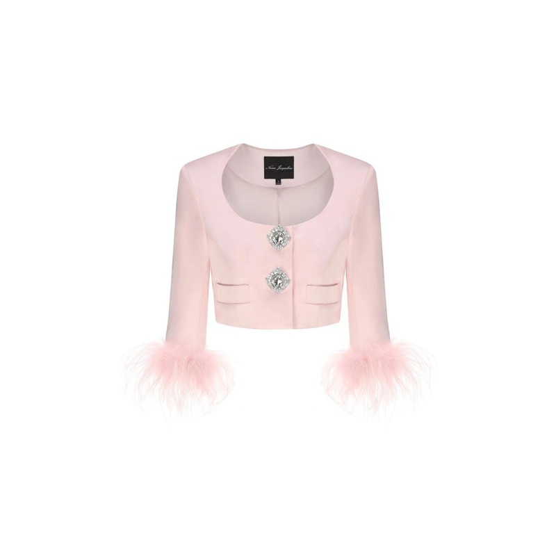 AMBRE PINK SATIN FEATHER-TRIMMED TOP