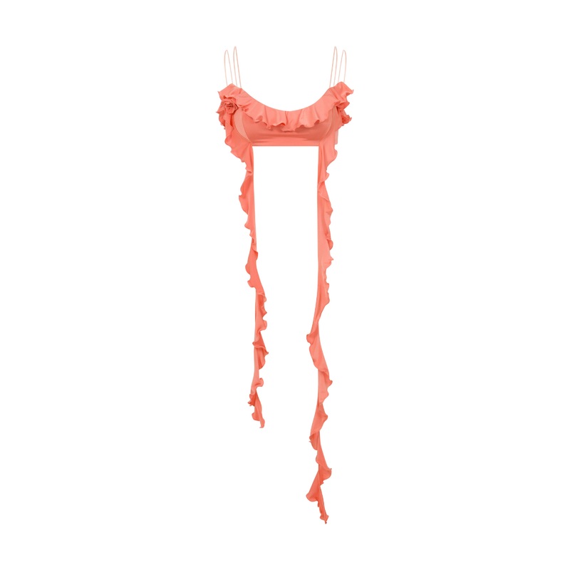 JERSEY CROP TOP WITH RUFFLES IN PEACH ORANGE