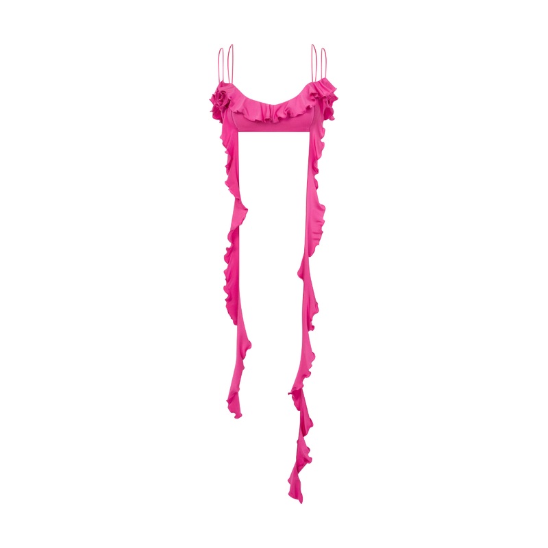 JERSEY CROP TOP WITH RUFFLES IN PINK