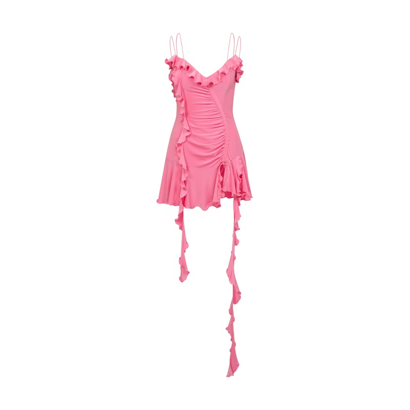 JERSEY DRESS WITH RUFFLES IN PINK