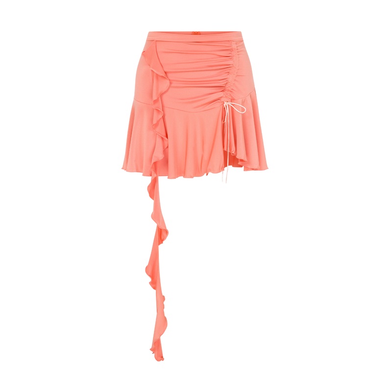 JERSEY MINI SKIRT WITH RUFFLES IN PEACH ORANGE