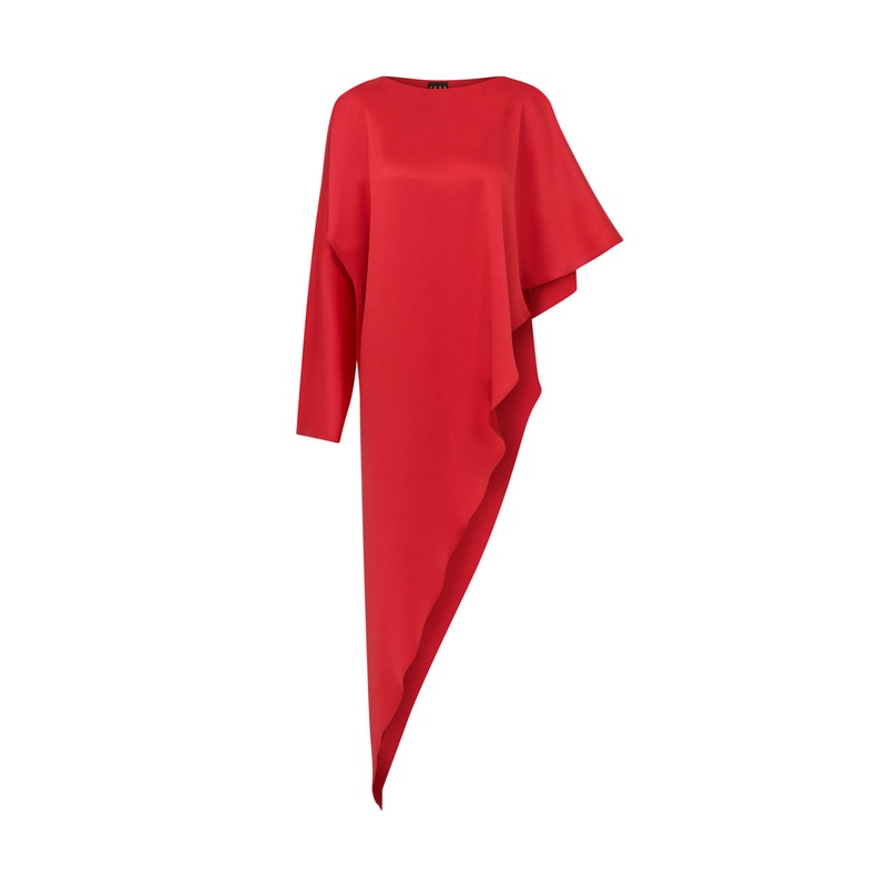 RED DRAPED SATIN CREPE BLOUSE
