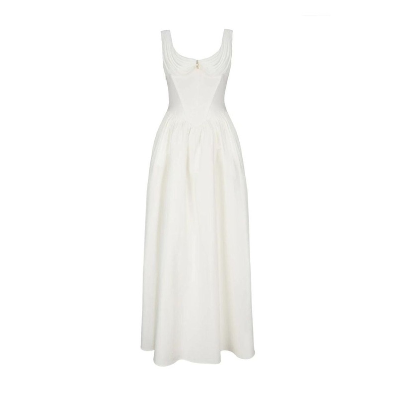 VIVIAN WHITE LINEN MIDI DRESS
