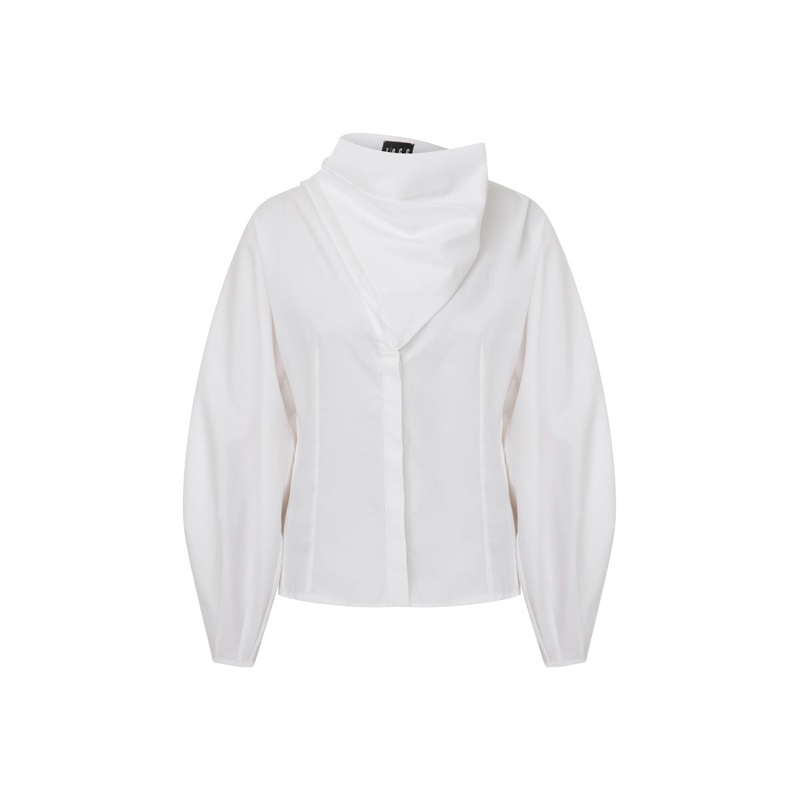 WHITE COTTON PUFF SLEEVES SHIRT
