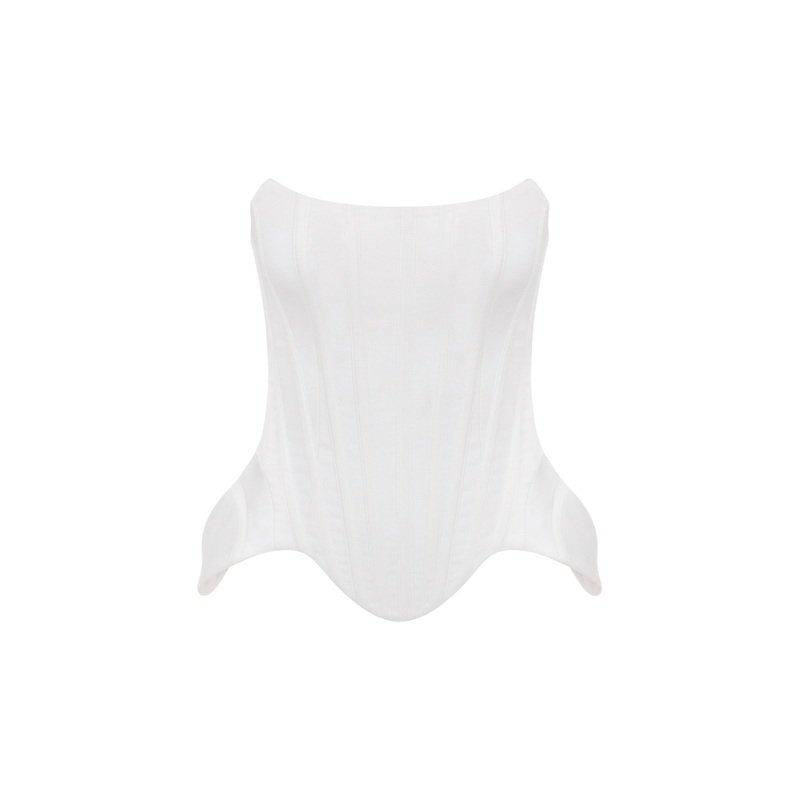 WHITE STRAPLESS S BEND CORSET