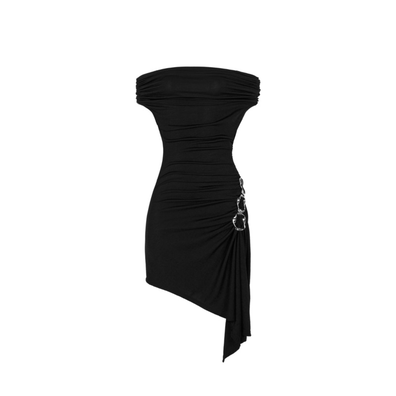 ALEXANDRA GATHERED ASYMMETRIC JERSEY MINI DRESS