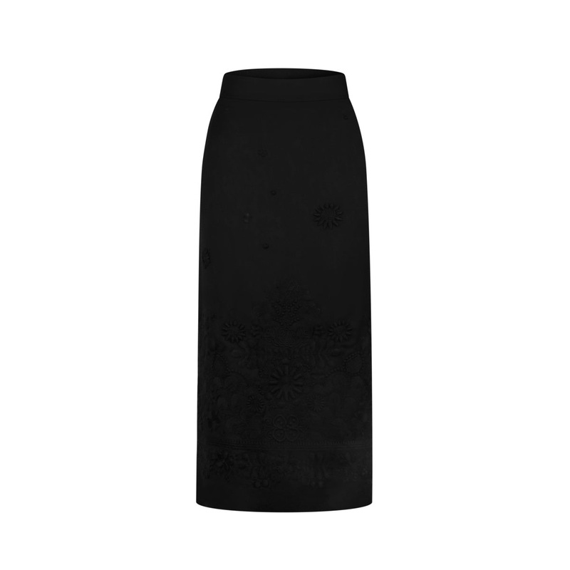 BLACK EMBROIDERED PLAKHTA MIDI SKIRT