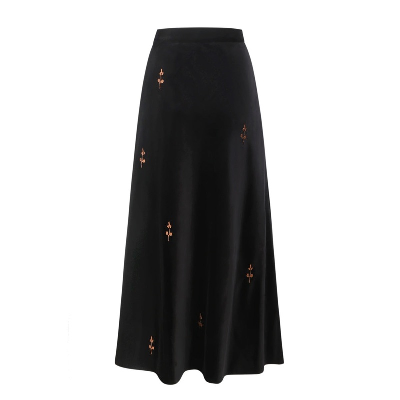 BLACK ROSE EMBROIDERED MIDI SKIRT