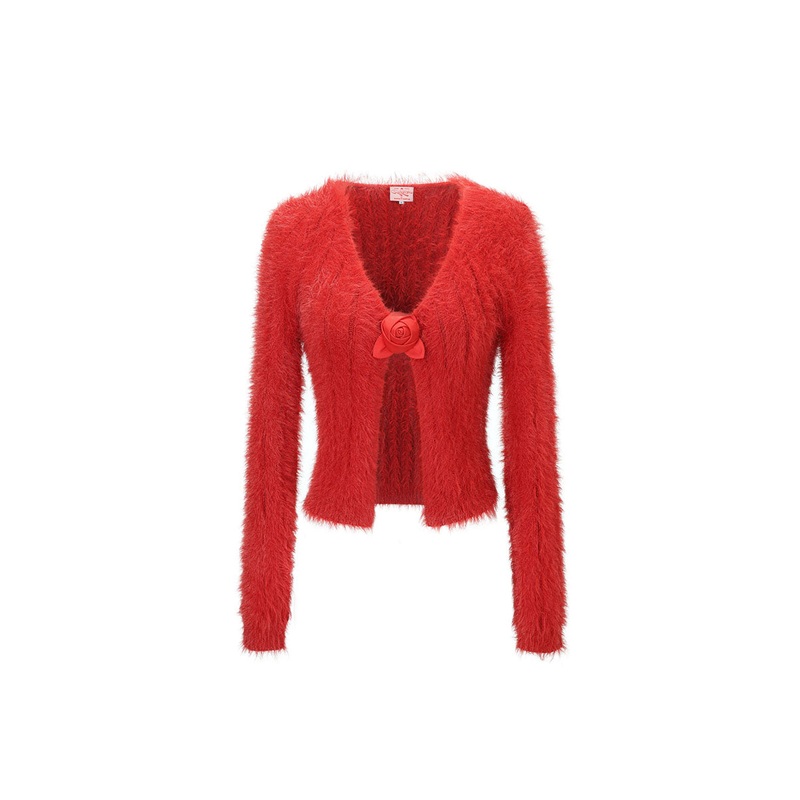 BRICK RED ROSE CARDIGAN
