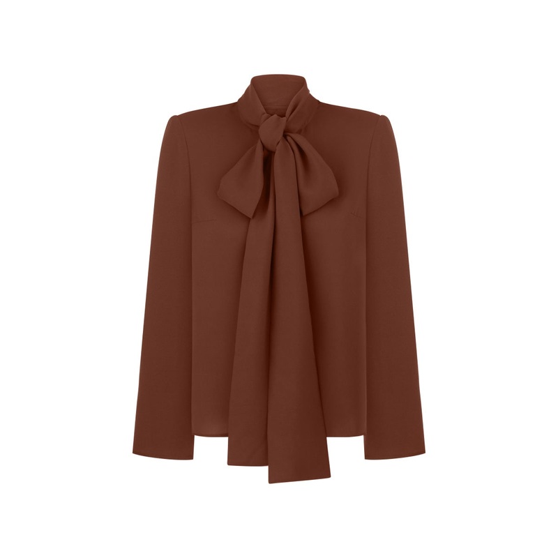 BROWN BLOUSE WITH SCARF ACCESSORY