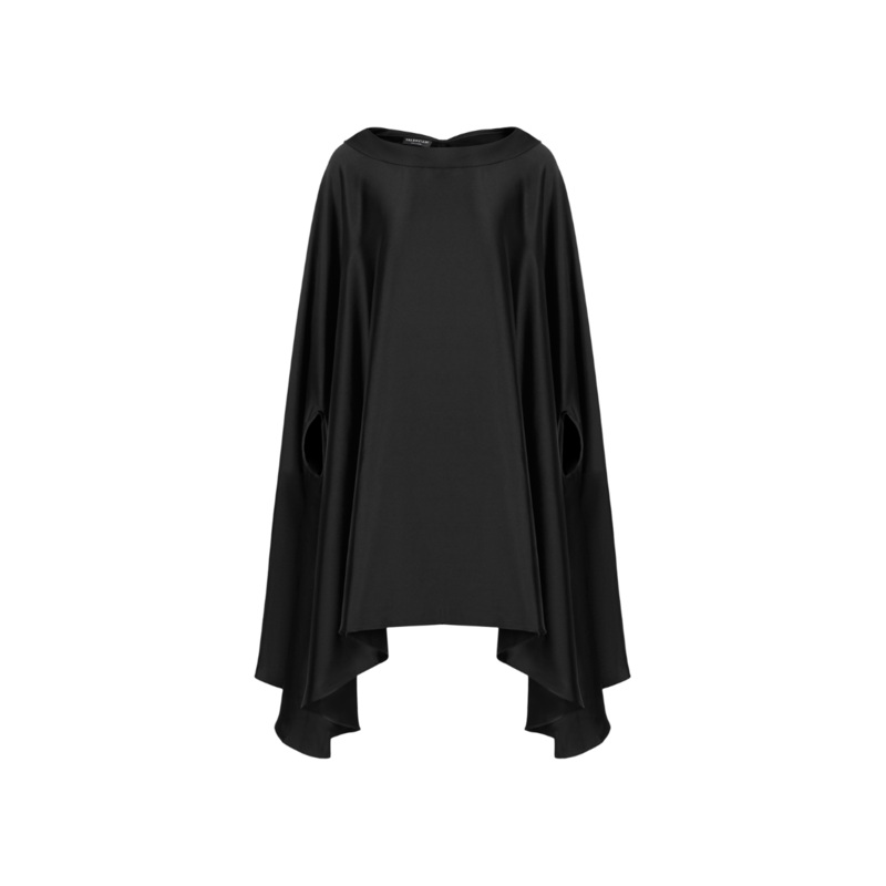 EMMALYN FLARED BATWING SLEEVED SILK SATIN MINI DRESS