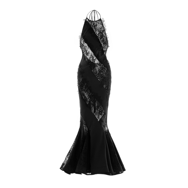 JULIA MERMAID HALTER NECK LATIN SILK MIDI DRESS
