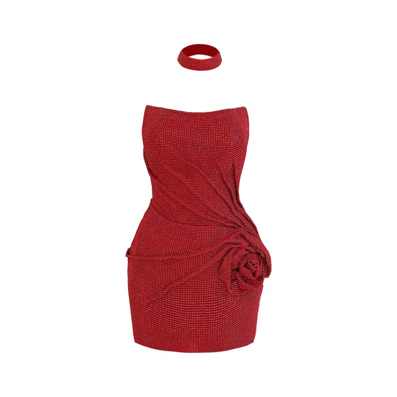 METALLIC ROSE MINI DRESS