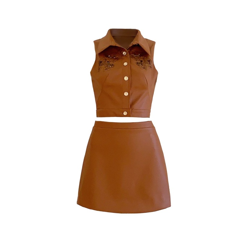 OLD MONEY SHORT LEATHER SKIRT SET