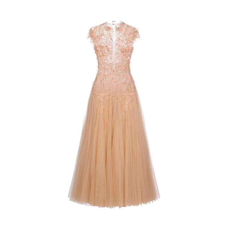 PEACH OMBR CUT-OUT LACE MIDI DRESS