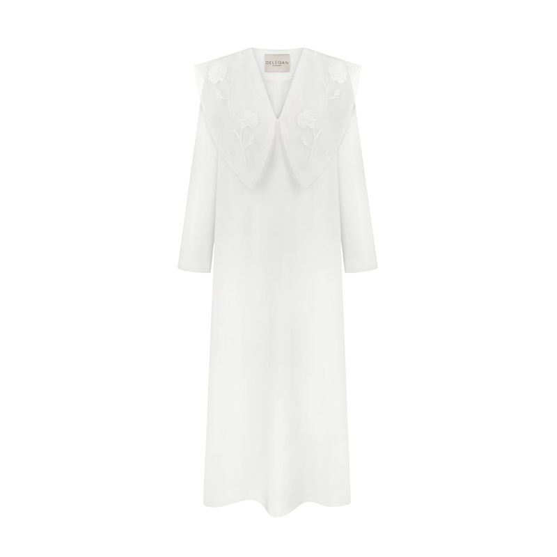 WHITE BLUEDOTTLE MIDI DRESS
