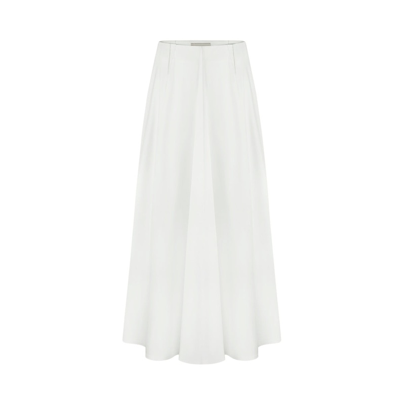 WHITE COTTON MIDI SKIRT