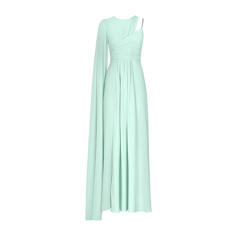 X MONIKA DIMOVA MINT DRAPED EMBROIDERED GOWN