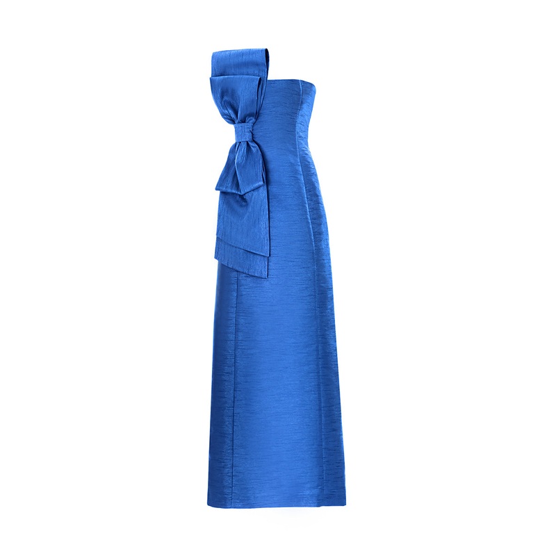 X MONIKA DIMOVA ROYAL BLUE SHANTUNG BOW GOWN