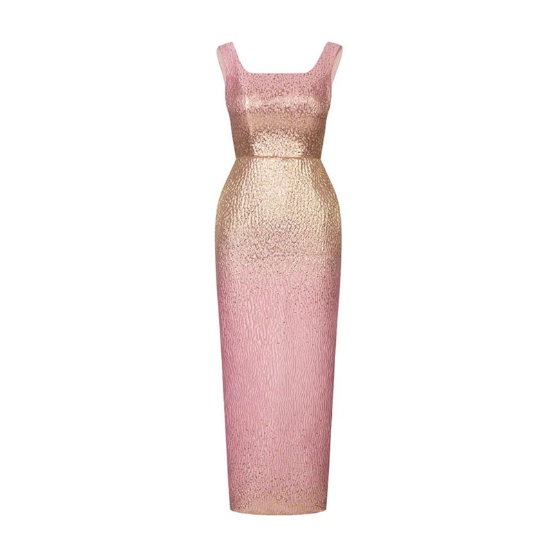 BROCADE OPEN BACK DRESS IN PINK
