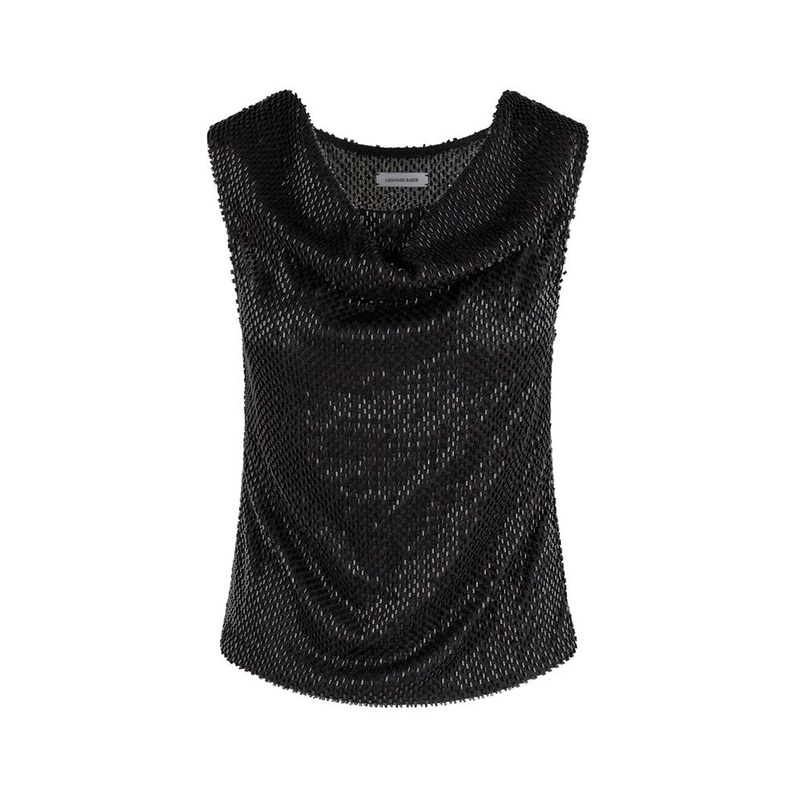 BUGLE BEAD COWL BLOUSE IN BLACK
