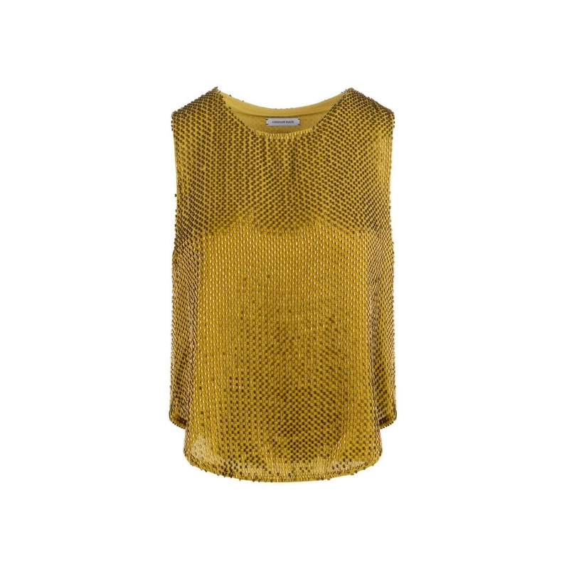 BUGLE BEAD MUSCLE TANK IN OLIVE