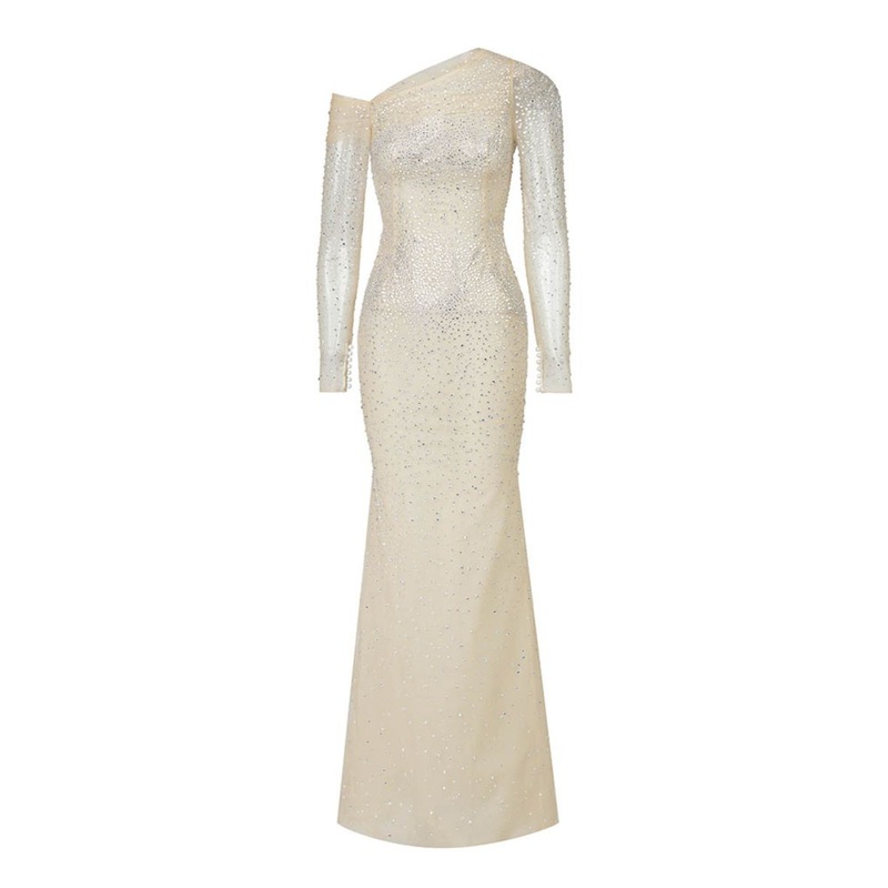 CRYSTAL LONG SLEEVES GOWN IN NEUTRAL