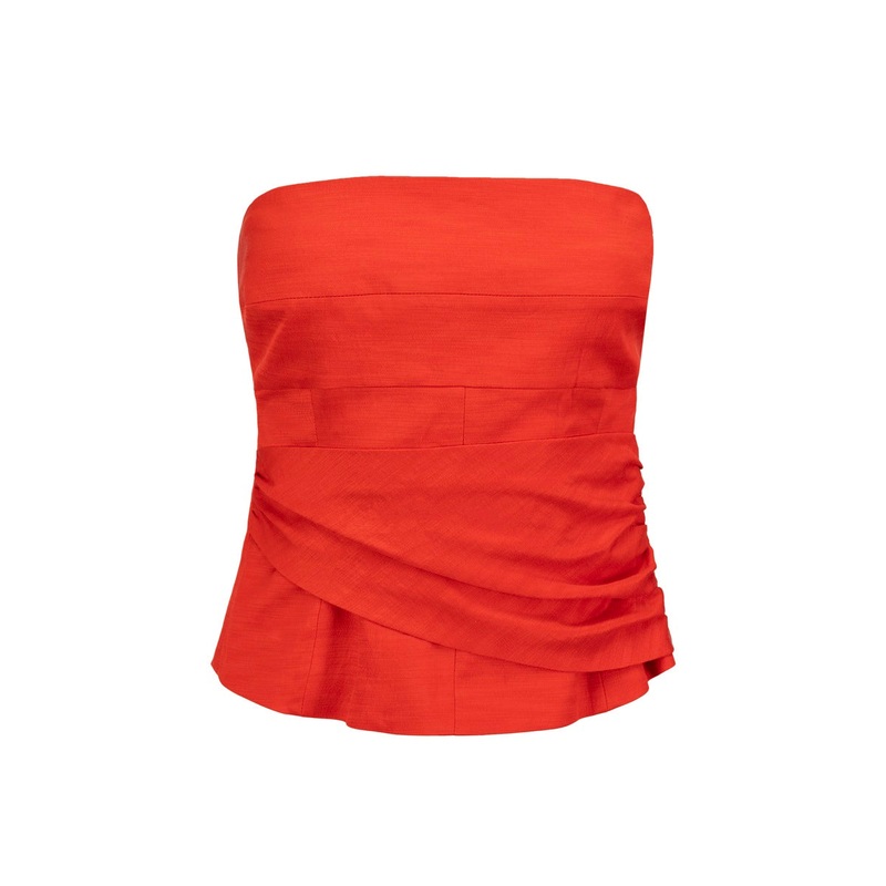 GATHERED DETAIL CORSET IN CHERRY RED