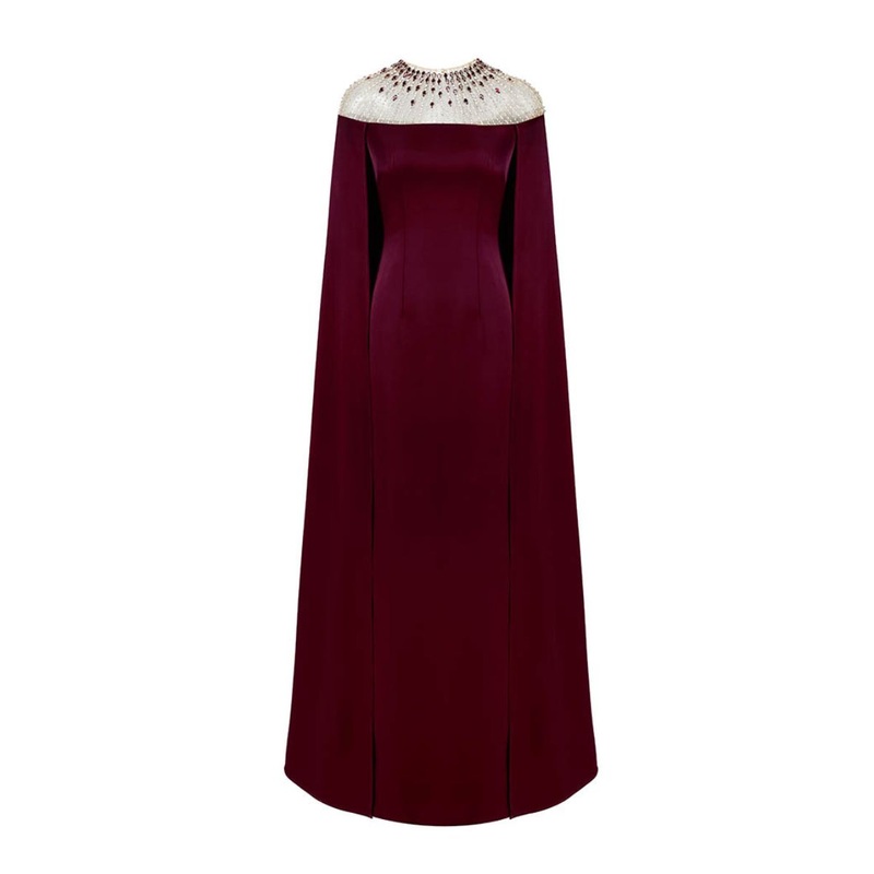 LONG SLEEVE GOWN IN BURGUNDY