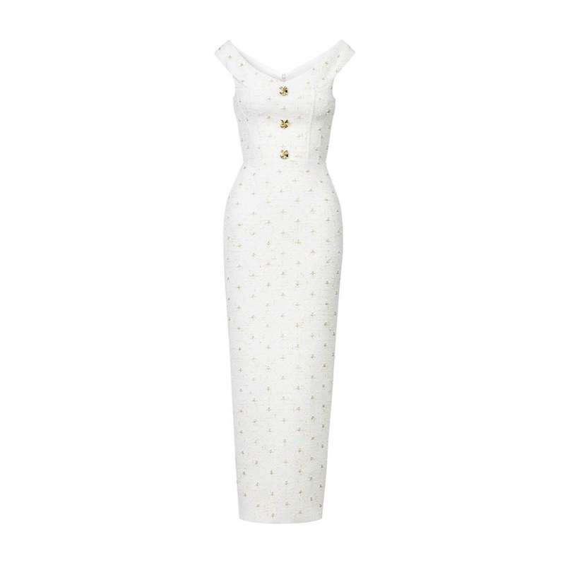 OFF-SHOULDER MIDI DRESS IN WHITE