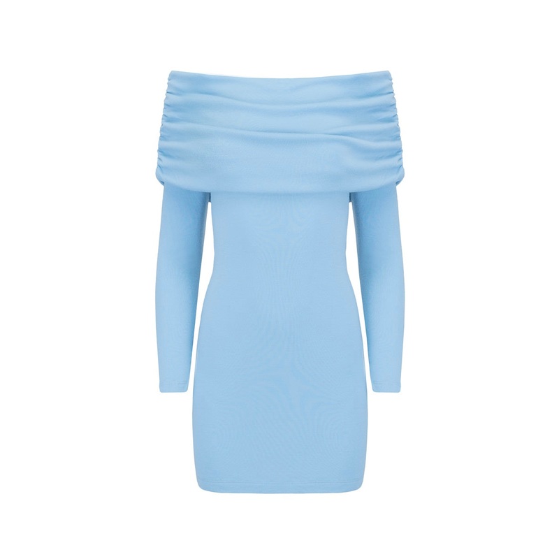 OFF SHOULDER MINI DRESS IN ARCTIC BLUE