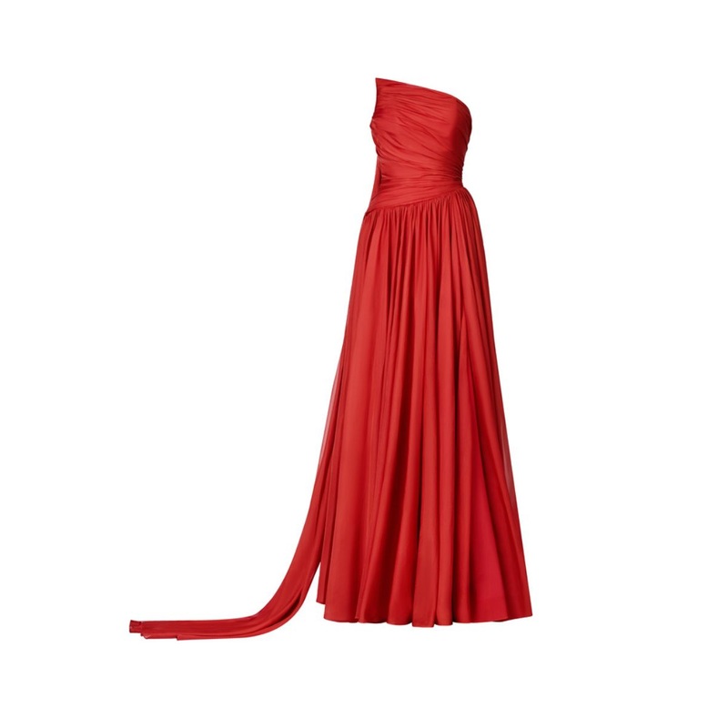 PLEATED GOWN WITH CAPE IN RED
