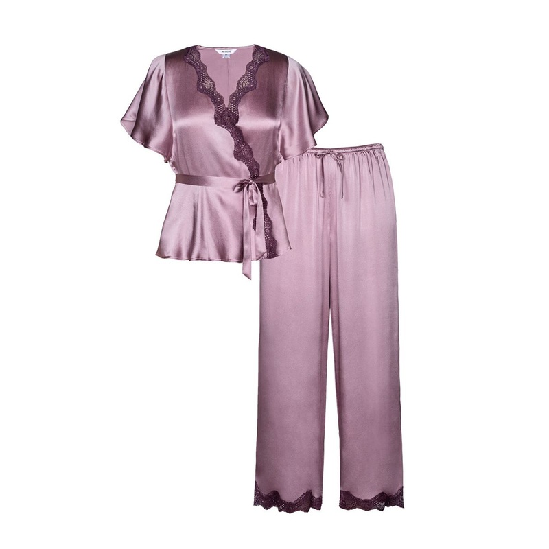RAQUEL FEMININE LOUNGE WRAPPED SILK PJ SET IN MAUVE