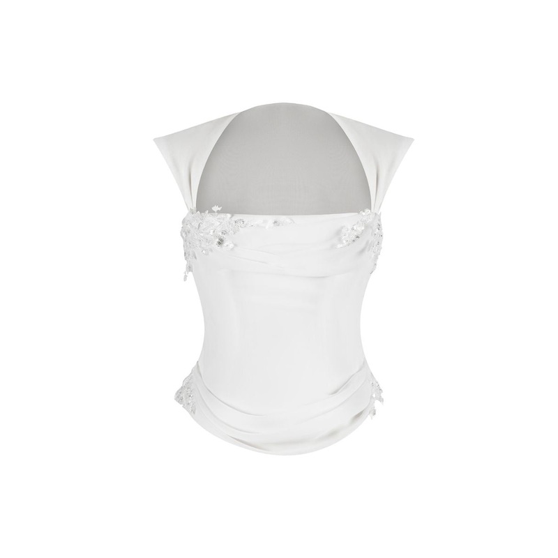 BELLE DRAPED LACE CORSET IN OFF WHITE