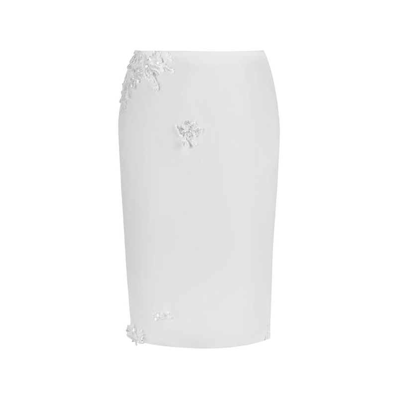 BELLE LACE KNEE-LENGTH SKIRT IN OFF WHITE
