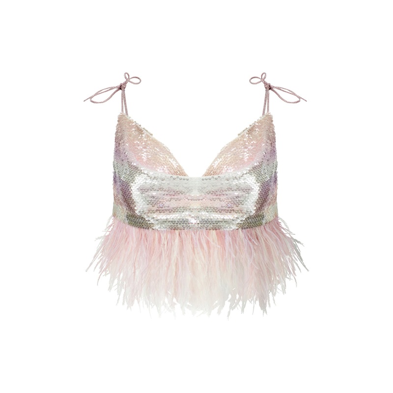 CRISTAL SEQUIN FEATHER CROPPED CAMI