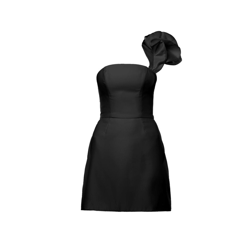JOY BLACK MINI DRESS WITH BIG FRILL