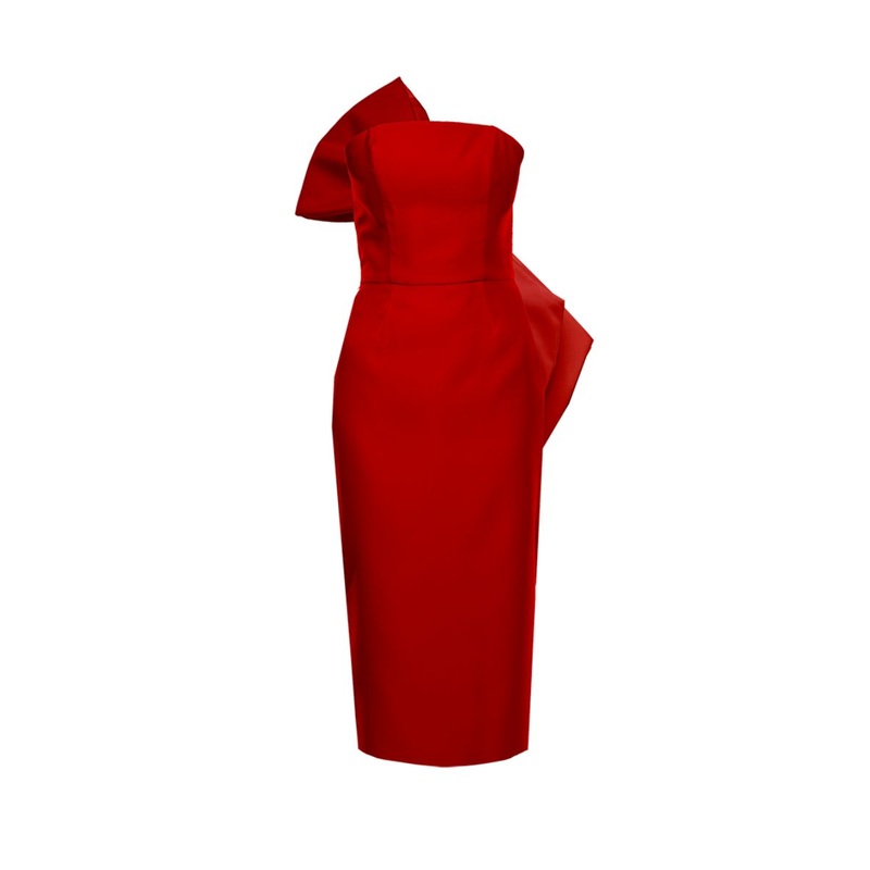 KIRA RED MIDI DRESS WITH SIDE BOW
