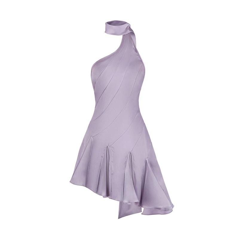 MS. GODET ASYMMETRIC DRESS IN DUSTY PURPLE